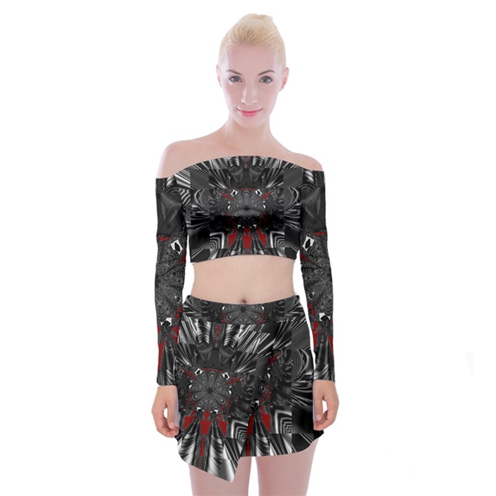 Abstract Artwork Art Fractal Off Shoulder Top with Mini Skirt Set