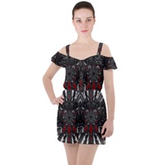 Abstract Artwork Art Fractal Ruffle Cut Out Chiffon Playsuit by Sudhe