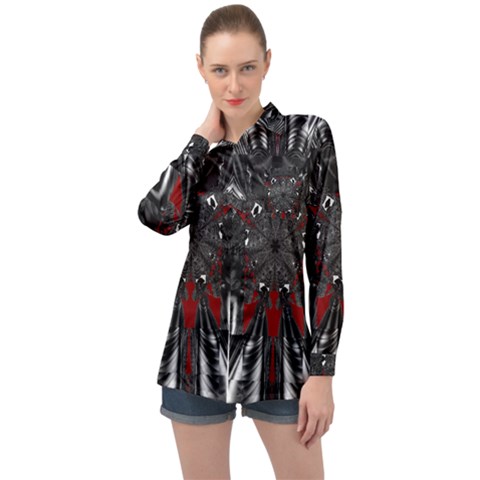 Abstract Artwork Art Fractal Long Sleeve Satin Shirt by Sudhe