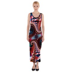 Abstract Fractal Artwork Colorful Art Fitted Maxi Dress by Sudhe