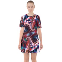 Abstract Fractal Artwork Colorful Art Sixties Short Sleeve Mini Dress