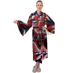 Abstract Fractal Artwork Colorful Art Maxi Tie Front Velour Kimono