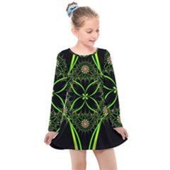 Artwork Fractal Allegory Art Kids  Long Sleeve Dress by Sudhe