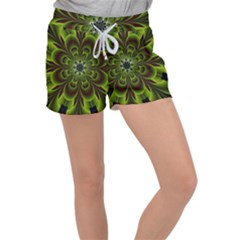 Abstract Flower Artwork Art Floral Green Women s Velour Lounge Shorts by Sudhe