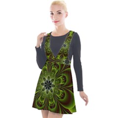 Abstract Flower Artwork Art Floral Green Plunge Pinafore Velour Dress