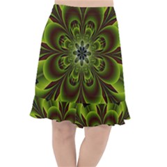 Abstract Flower Artwork Art Floral Green Fishtail Chiffon Skirt by Sudhe