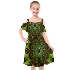 Abstract Flower Artwork Art Floral Green Kids  Cut Out Shoulders Chiffon Dress by Sudhe