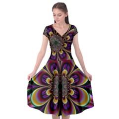 Abstract Flower Artwork Art Cap Sleeve Wrap Front Dress