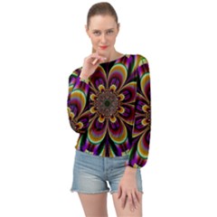 Abstract Flower Artwork Art Banded Bottom Chiffon Top