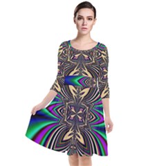 Abstract Artwork Fractal Background Art Quarter Sleeve Waist Band Dress