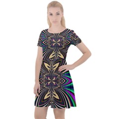 Abstract Artwork Fractal Background Art Cap Sleeve Velour Dress 