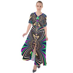 Abstract Artwork Fractal Background Art Waist Tie Boho Maxi Dress