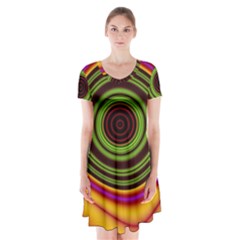 Digital Art Background Yellow Red Short Sleeve V-neck Flare Dress