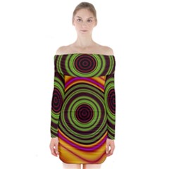 Digital Art Background Yellow Red Long Sleeve Off Shoulder Dress