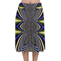 Abstract Artwork Fractal Background Velvet Flared Midi Skirt by Sudhe