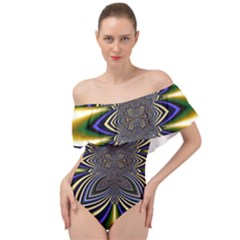 Abstract Artwork Fractal Background Off Shoulder Velour Bodysuit 