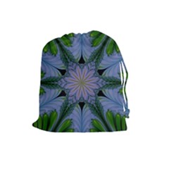 Abstract Flower Artwork Art Green Drawstring Pouch (large) by Sudhe