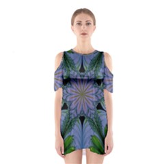 Abstract Flower Artwork Art Green Shoulder Cutout One Piece Dress by Sudhe