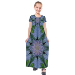 Abstract Flower Artwork Art Green Kids  Short Sleeve Maxi Dress by Sudhe