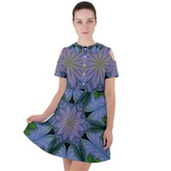 Abstract Flower Artwork Art Green Short Sleeve Shoulder Cut Out Dress  by Sudhe