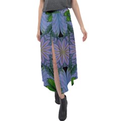 Abstract Flower Artwork Art Green Velour Split Maxi Skirt