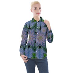 Abstract Flower Artwork Art Green Women s Long Sleeve Pocket Shirt