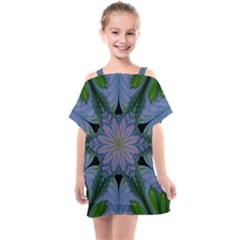 Abstract Flower Artwork Art Green Kids  One Piece Chiffon Dress by Sudhe