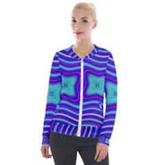 Abstract Artwork Fractal Background Blue Velour Zip Up Jacket by Sudhe