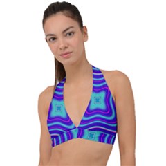 Abstract Artwork Fractal Background Blue Halter Plunge Bikini Top by Sudhe