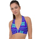 Abstract Artwork Fractal Background Blue Halter Plunge Bikini Top View1