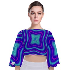 Abstract Artwork Fractal Background Blue Tie Back Butterfly Sleeve Chiffon Top by Sudhe