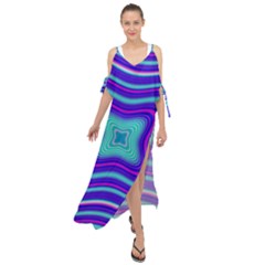 Abstract Artwork Fractal Background Blue Maxi Chiffon Cover Up Dress