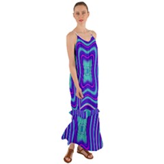 Abstract Artwork Fractal Background Blue Cami Maxi Ruffle Chiffon Dress by Sudhe