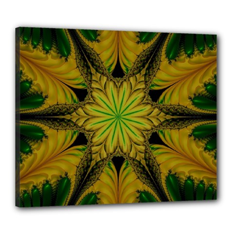 Abstract Flower Artwork Art Green Yellow Canvas 24  X 20  (stretched)