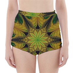 Abstract Flower Artwork Art Green Yellow High-waisted Bikini Bottoms by Sudhe