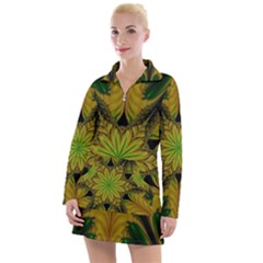 Abstract Flower Artwork Art Green Yellow Women s Long Sleeve Casual Dress by Sudhe