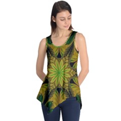 Abstract Flower Artwork Art Green Yellow Sleeveless Tunic by Sudhe