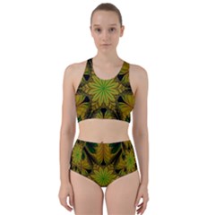 Abstract Flower Artwork Art Green Yellow Racer Back Bikini Set by Sudhe