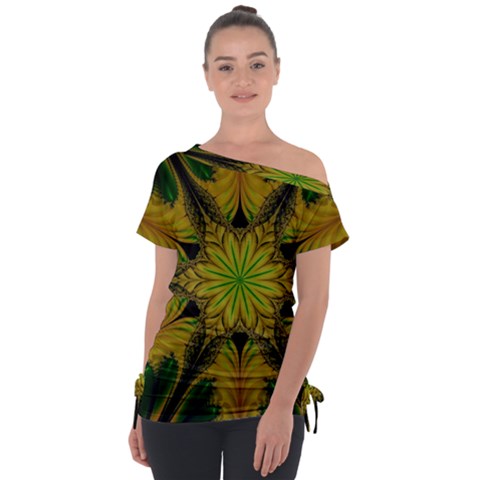 Abstract Flower Artwork Art Green Yellow Tie-up Tee by Sudhe