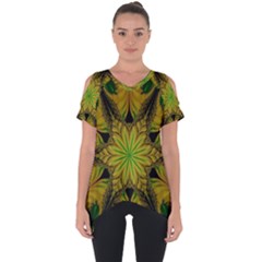 Abstract Flower Artwork Art Green Yellow Cut Out Side Drop Tee by Sudhe