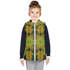 Abstract Flower Artwork Art Green Yellow Kids  Hooded Puffer Vest by Sudhe