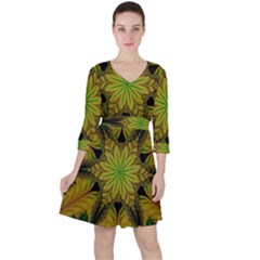 Abstract Flower Artwork Art Green Yellow Ruffle Dress by Sudhe