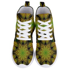 Abstract Flower Artwork Art Green Yellow Women s Lightweight High Top Sneakers by Sudhe