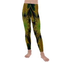 Abstract Flower Artwork Art Green Yellow Kids  Lightweight Velour Leggings by Sudhe