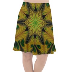 Abstract Flower Artwork Art Green Yellow Fishtail Chiffon Skirt by Sudhe