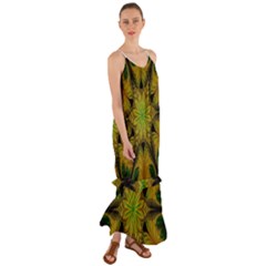 Abstract Flower Artwork Art Green Yellow Cami Maxi Ruffle Chiffon Dress