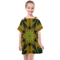 Abstract Flower Artwork Art Green Yellow Kids  One Piece Chiffon Dress by Sudhe