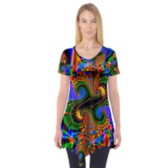 Abstract Fractal Artwork Colorful Short Sleeve Tunic 