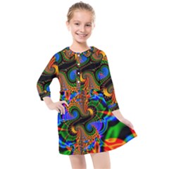 Abstract Fractal Artwork Colorful Kids  Quarter Sleeve Shirt Dress by Sudhe