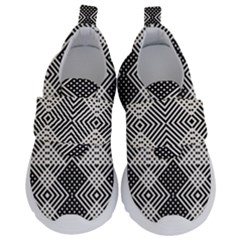 Monochrome Geometric Herringbone Seamless Pattern Vector Kids  Velcro No Lace Shoes by Sudhe